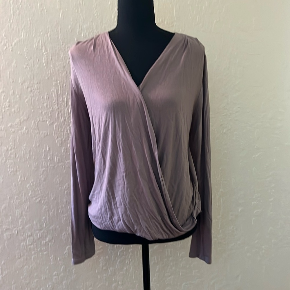 On The Road Mauve Wrap Front Long Sleeve Tunic Top